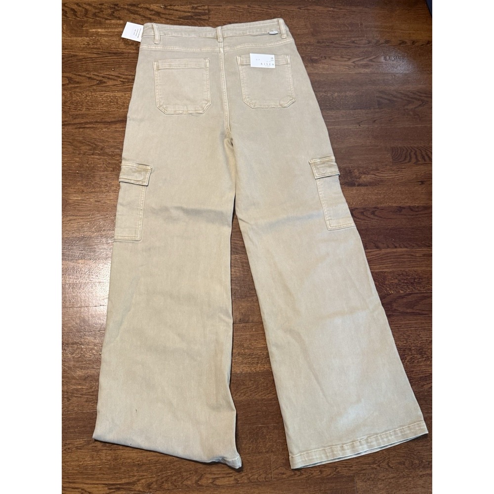 Risen Jeans High Waisted Wide Leg Cargo Pocket Jeans in Khaki Size 15 NEW - Picture 7 of 8